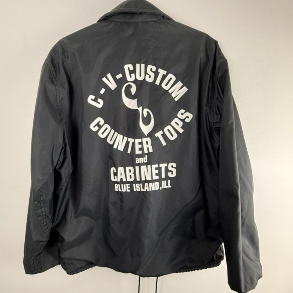 Vintage Black Coach Jacket Workwear Snap Front Windbreaker Graphic Back Pla-Jac - Picture 8 of 8
